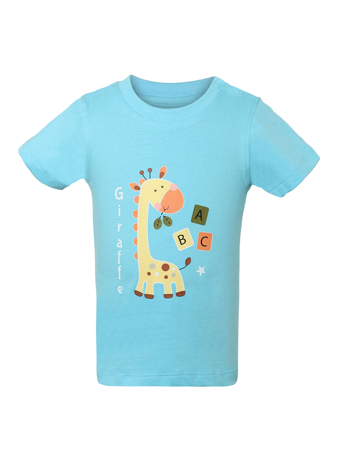 Giggles & Wiggles Boys Blue Giraffe Playtime Round-Neck Printed Half Sleeves T-Shirts