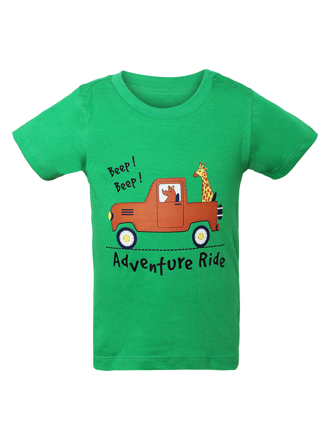 Giggles & Wiggles Boys Green Adventure Ride Round-Neck Printed Half Sleeves T-Shirts