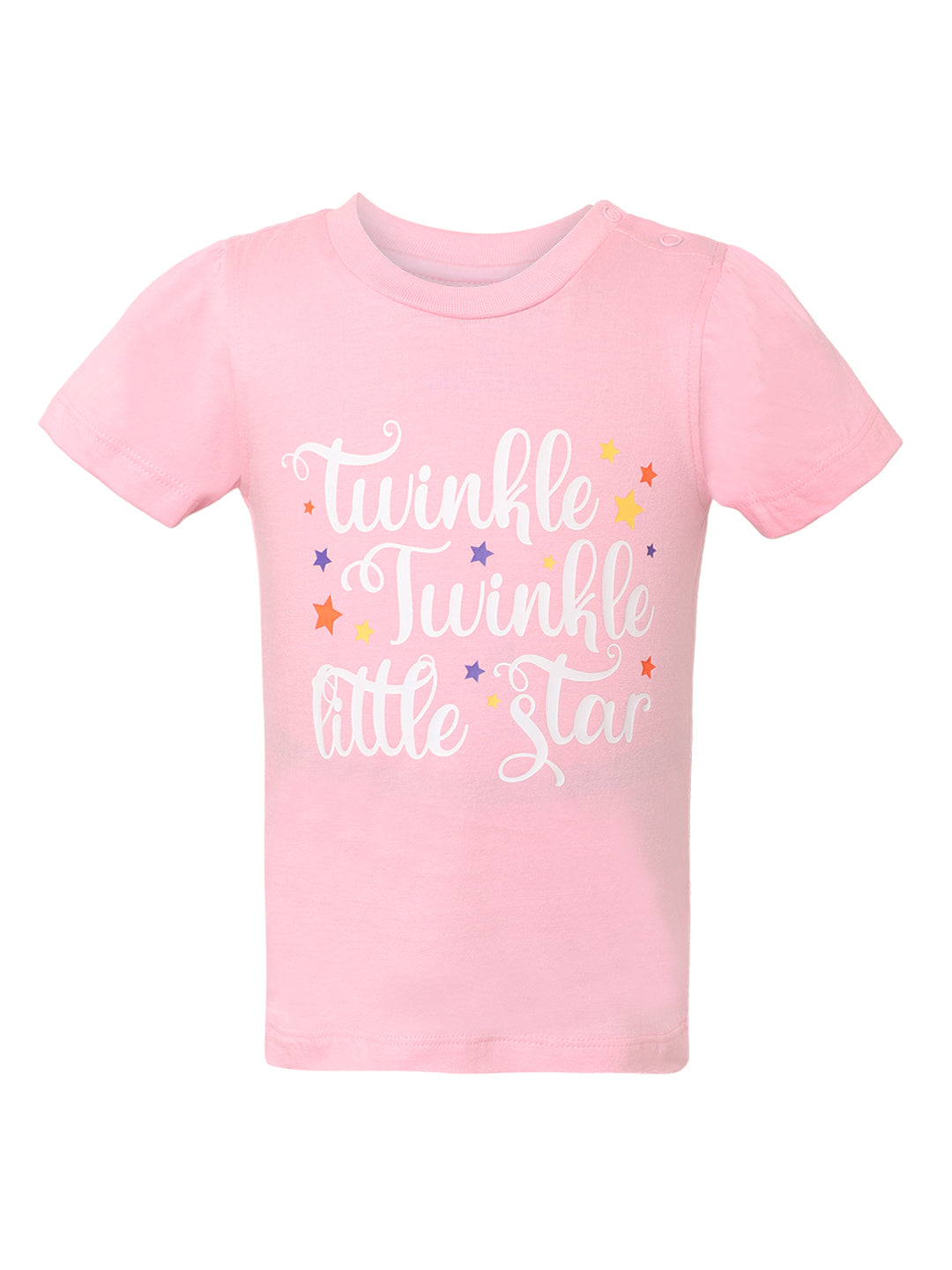 Giggles & Wiggles Girls Pink Twinkle Twinkle Round-Neck Printed Half Sleeves T-Shirts