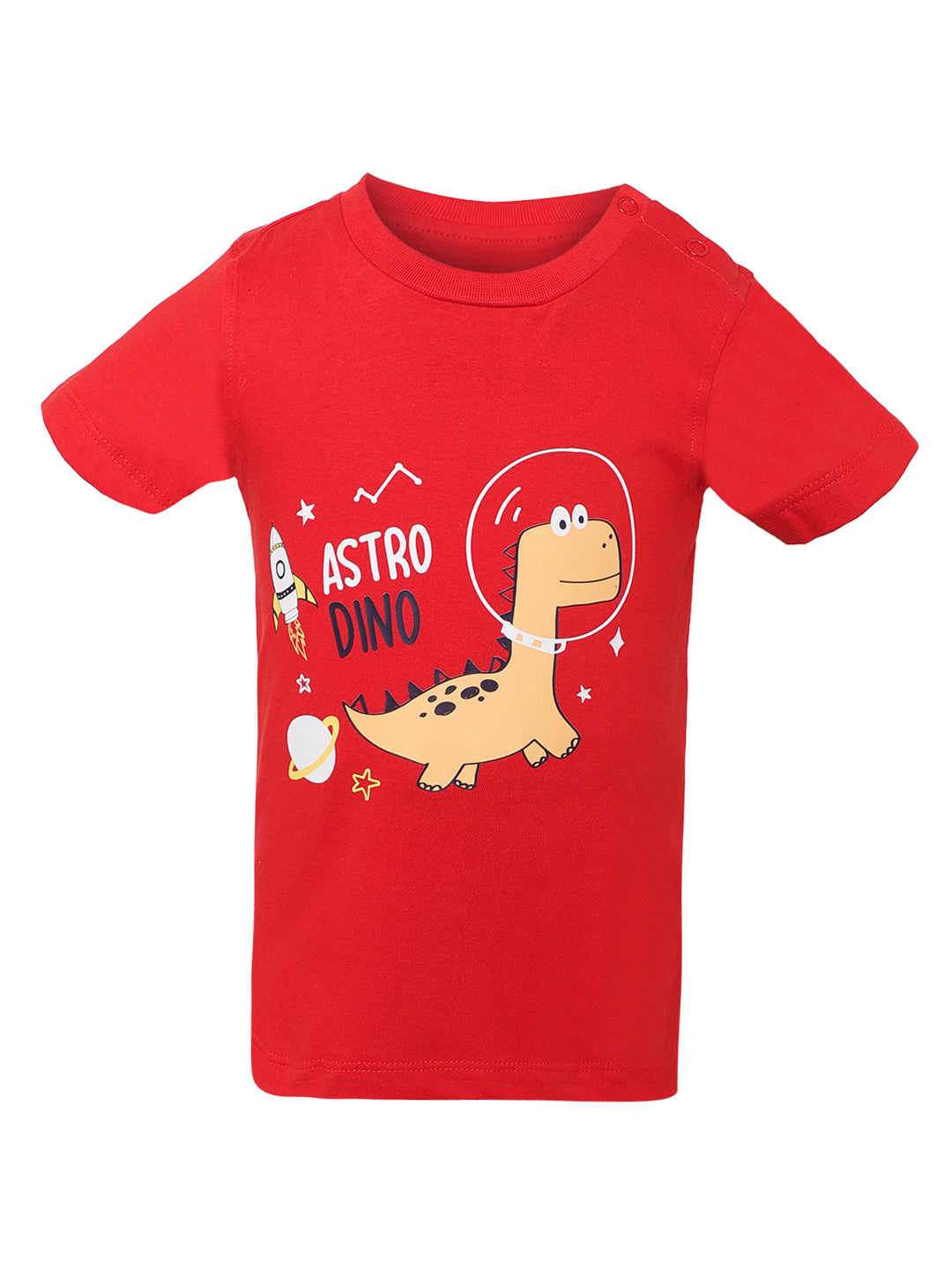 Giggles & Wiggles Boys Red Space Dino Round-Neck Printed Half Sleeves T-Shirts